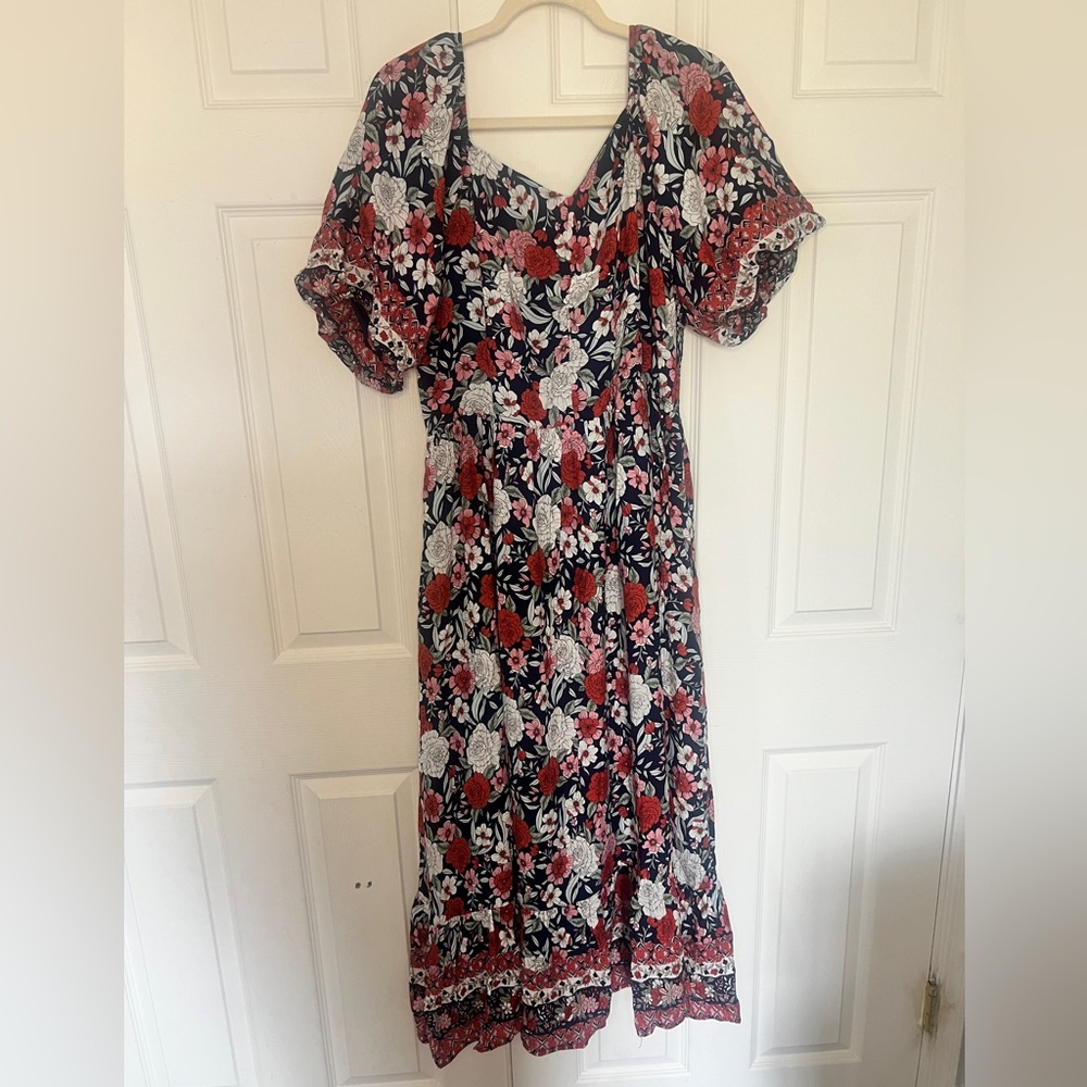 Mikarose Red and White Floral Maxi Dress xxl
